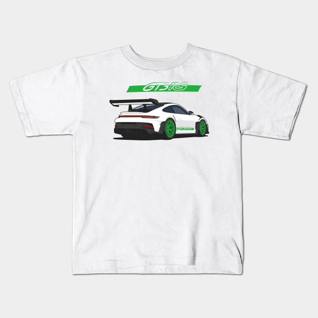 Rear car 911 gt3 rs white green Kids T-Shirt by creative.z